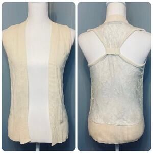 Sweet N Sinful Beige Sleeveless Open Front Cardigan Size Medium Lace Back